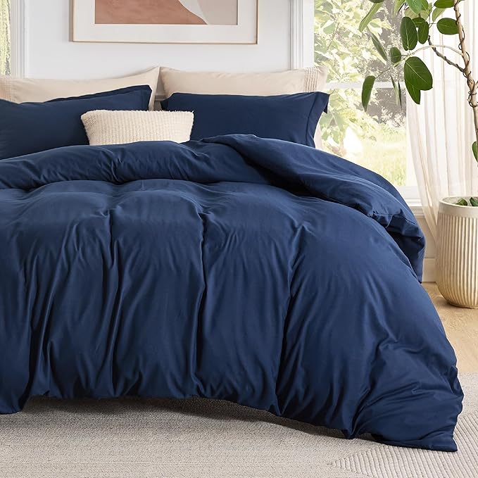 Bedsure Duvet Cover with Fitted Sheet Queen - Cooling Deep Pocket, Hotel Luxury Soft Double Brushed Bedding Set with Zipper Closure, 1 Duvet Cover, 1 Fitted Sheet, 2 Pillow Shams, NO Comforter, Blue