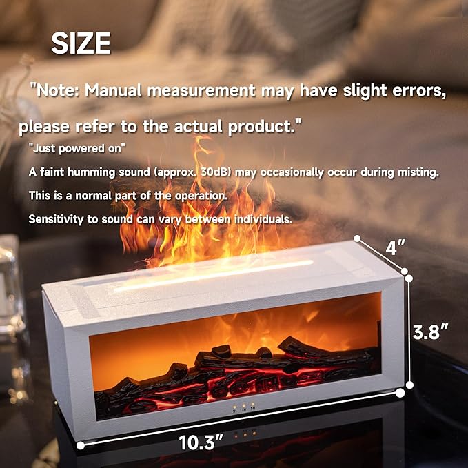 TMEHM Fireplace Flame Air Diffuser Humidifier,7 Colors Aromatherapy Essential Oil Diffuser,Ultrasonic Aroma Humidifier with Timer for Home,Bedroom,Office,Yoga (White, L)
