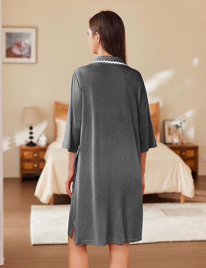 Ekouaer Women Zipper Robe Lightweight House Coat Zipper Front Short Bathrobes Soft Nightgown with Pockets S-3XL