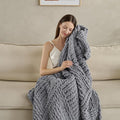 Chunky Knit Blanket Throw 50x60 Inches,Handmade Cable Knit Crochet Blanket,Cozy Lightweight All Season,Wrinkle-Resistant Polyester for Couch Bed Sofa Reading Nook,Grey