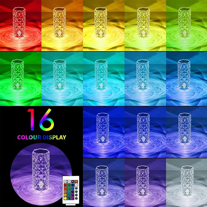IMQSQIK Crystal Table Lamp,RGB Rose Diamond Touch Lamps (2PACK) Color Changing Night Light for Bedroom/Living Room/Party Dinner Decor Creative Lights Housewarming (Remote & Touch