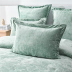 Fredsure Distressed Velvet Comforter Set, 5 Pieces Sage Green King, Distressed Velvet Face and Brushed Microfiber Reverse