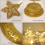 GUOCHENG Enchanted Lunar Lamp Moon Shaped Table Lamps, LED Crescent Night Light Magic Hanging Moon Lamp Decor, Home Bedroom Bedside Desktop Nightstand Decorative Gift(Rattan Star)