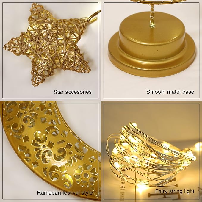 GUOCHENG Enchanted Lunar Lamp Moon Shaped Table Lamps, LED Crescent Night Light Magic Hanging Moon Lamp Decor, Home Bedroom Bedside Desktop Nightstand Decorative Gift(Rattan Star)