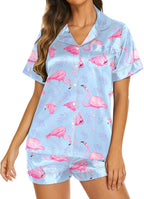 Ekouaer Silk Pajamas for Women Short Sleeve Sleepwear Soft Button Down Loungewear 2 Piece Satin Pjs Shorts Set
