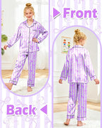 Girls Pajamas Silk PJS Set Satin Sleepwear Long Sleeve Jammies for Kids Button-Down Nightwear Loungewear 3-16 Years