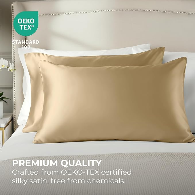 Satin Pillowcase 2 Pack - King Size (20"x40", Ivory) - Silky Pillow Cases for Hair and Skin - Satin Pillow Covers with Envelope Closure - Extra Soft Premium Microfiber