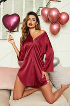 Ekouaer Satin Nightgowns for Women Silk Sleepwear Button Down Sleepshirt 3/4 Sleeve V-Neck Nightshirts with Pockets