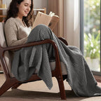 PHF Ultra Soft Waffle Weave Throw Blanket 50"x 60"- Washed Lightweight Breathable Cozy Woven Blanket for Bed - Aesthetic Decor for Couch Bedding Sofa Home Car - Grey