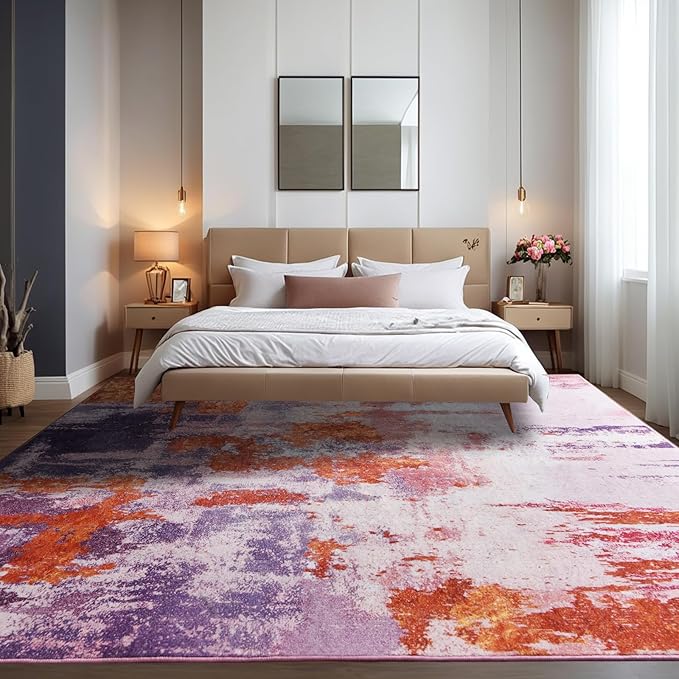 Area Rug 5x7 Washable Rugs Modern Abstract Area Rug Soft Non-Slip Non-Shedding Faux Wool Stain Resistant Floor Carpets for Living Room Bedroom Dining Room Kids Room Home Office (Purple, Multi)