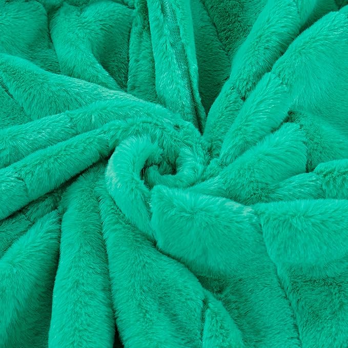 Striped Throw Blanket and Pillow Covers Set (No Inserts) for Couch and Bed, Plush Warm Lightweight Fuzzy Faux Fur Blanket for All Seasons (50" x 60", Green)