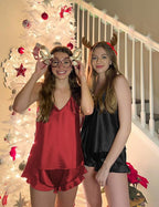 Ekouaer Satin Pajama Set for Women Silk Pjs for Women Set Camisole Top and Shorts with Ruffle Sleepwear