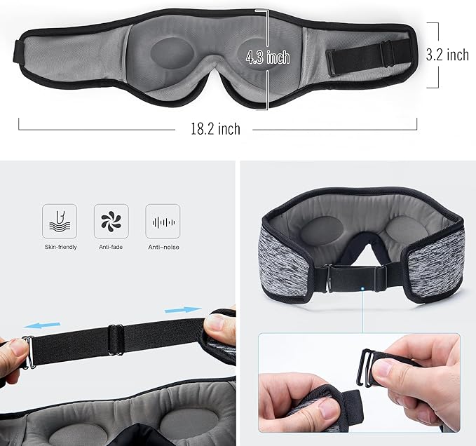 3D Sleep Mask With Bluetooth 5.4 Headphones, Wireless Sleep Headphones with Ultra-Thin HD Stereo Speakers for Side Sleepers, Eye Mask for Blackout & Noise Cancelling, Cool Gifts for Christmas Birthday