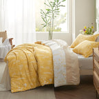 Bedsure Queen Comforter Set - Yellow Bed Set, 3 Pieces Cute Floral Bedding, 1 Soft Reversible Botanical Flowers Comforter and 2 Pillow Shams
