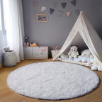ONASAR White Round Area Rug 4ft, Soft Bedroom Circle Rugs Floor Mat for Kids Girls Boys Teen Room, Fuzzy Plush Shaggy Carpet for Baby Nursery Living Room Playroom Home Decor