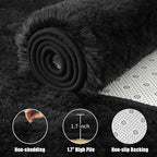 Macgace Fluffy Runner Rug, 2x6 Black Washable Hallway Area Rugs for Bedroom Living Room Kitchen Laundry, Long Shag Rug with Non Slip Rubber Backing Fuzzy Entryway Carpet Modern Home Decor