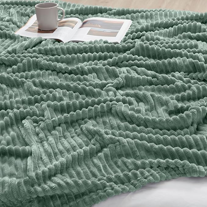 Nestl Blanket Twin Size for Bed - Cozy Warm Fuzzy Blankets for Women, Plush Small Fleece Throws for Girls - Sage Green, 66 x 90 Inches