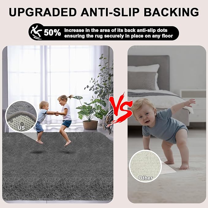 Large Shag Area Rugs for Living Room 8x10 ft, Ultra Soft Fluffy Grey Rugs for Bedroom, Indoor Floor Carpet Nursery Rug for Kids Girls Boys, Dorm Room, Home Decor Aesthetic |Soft Fluffy Thick Large