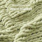 Negwoo Chunky Knit Throw Blanket, 30''*40'' Knitted Throw Chenille Yarn for Bed Couch, Handmade Light Green Crochet Big Thick Blanket, Machine Washable Cute Comfy Blanket for Home Decor