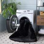 SAFAVIEH Washable Rug Faux Rabbit Fur Shag Collection - 5' x 7' Oval, Black, Slip Resistant & Easy Cleaning, Ideal for Living Room, Bedroom, Kids Playroom, Nursery, Dining Space (FRF100Z)