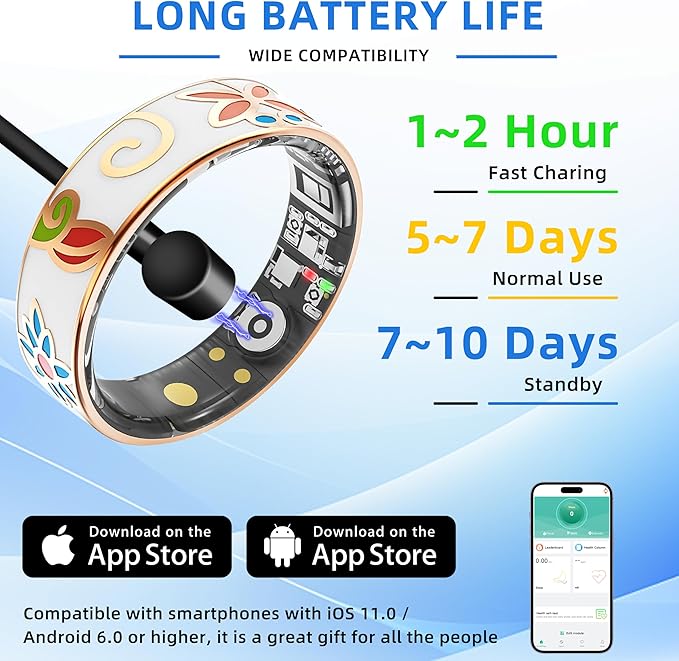 Smart Ring Health Tracking, Sleep Tracking, Heart Rate, Blood Oxygen, Blood Pressure，Fitness Ring, Activity Monitoring, 5 Days Battery, 5ATM Waterproof, No Subscription (Enamel Color, 8#)