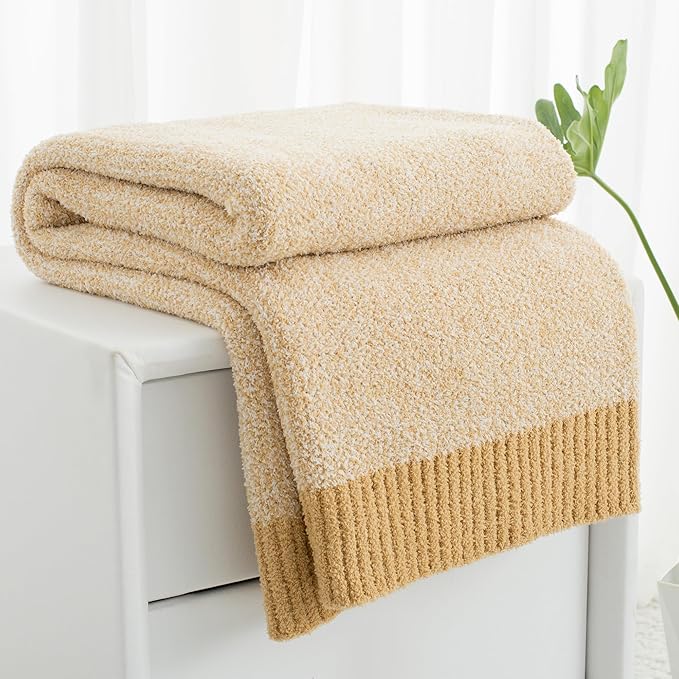 Carriediosa Heather Throw Blanket 50" X 60", 400GSM Ultra Soft Microfiber Fuzzy Fluffy Reversible Knitted Blankets Cozy Plush Lightweight and Warm Fall Throws for Couch, Bed, Sofa, Yolk Yellow