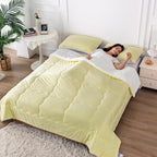 COTTEBED Reversible Queen Sized Bedding Comforter Sets - Cute Jersey Knit T-Shirt Feel Dual-Sided Full Down Comforters - Ultra-Soft Lightweight Quilt & 2 Pillow Shams All Season Use (Yellow and White)