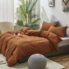 Cottonight Pumpkin Comforter Set Twin - Burnt Orange Bedding Cotton Rust Caramel Solid Blanket Quilt - Soft Breathable Cinnamon for Kids Teens