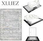 XLUEZ Area Rug 10x12 Living Room Rugs, Machine Washable Vintage Distressed Boho Area Rug Non-Slip Soft Low Pile Large Indoor Rugs for Bedroom Kitchen Dining Room Office(Light Blue,10'x12')