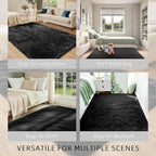 Shag Black Rug, 4x6 Area Rug for Dorm Bedroom Living Room, Non-Slip Ultra Fluffy Soft Area Rugs for Kids Room, Girls Room, Study, Office, Playroom, Easy to Clean, Modern Carpet Décor
