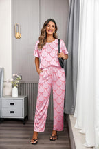 Ekouaer Womens Satin Silky Pajama Set Short Sleeve Shirt with Long Pajama Pant Set Soft PJ Loungewear