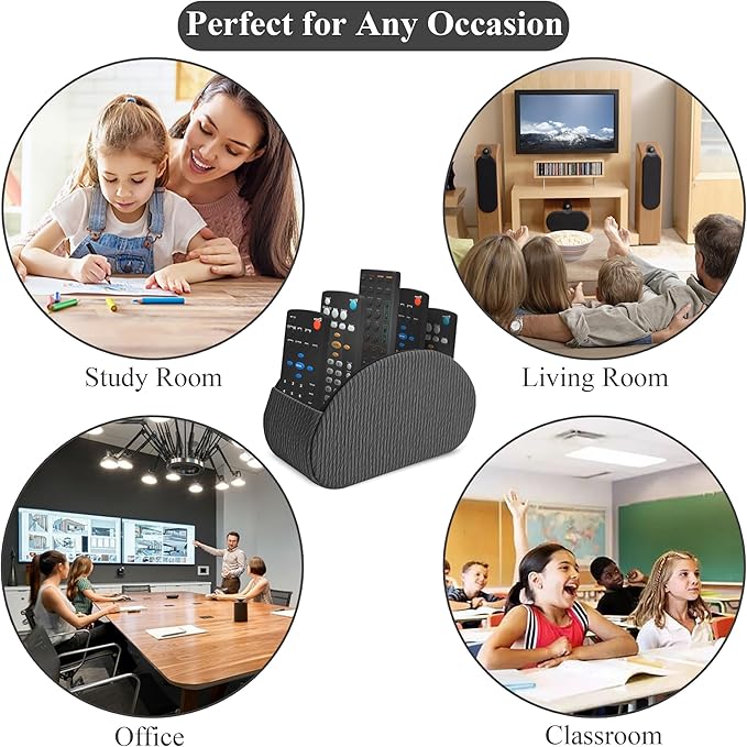 QIELIZI Remote Control Holder, PU Leather Remote Caddy Desktop Organizer with 5 Spacious Compartments for TV Remotes/Media Controllers/Office Supplies (1-Wood Black