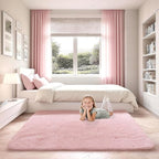 Shag Pink Rug, Rugs for Bedroom Girls Kids Room, 4x6 Ultra Soft Fluffy Area Rugs for Drom, Kids Room, Nursery, Study, Playroom, Easy Clean, Indoor Carpet for Living Room, Modern Carpet Décor