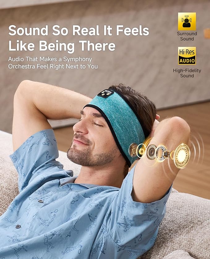 Perytong Sleep Headphones Bluetooth 5.4 Headband, Wireless Earphones Music Sleep Earbuds Sleeping Eye Mask with HD Stereo Speakers for Workout Running Travel Yoga, Ideal Gifts for Women Men