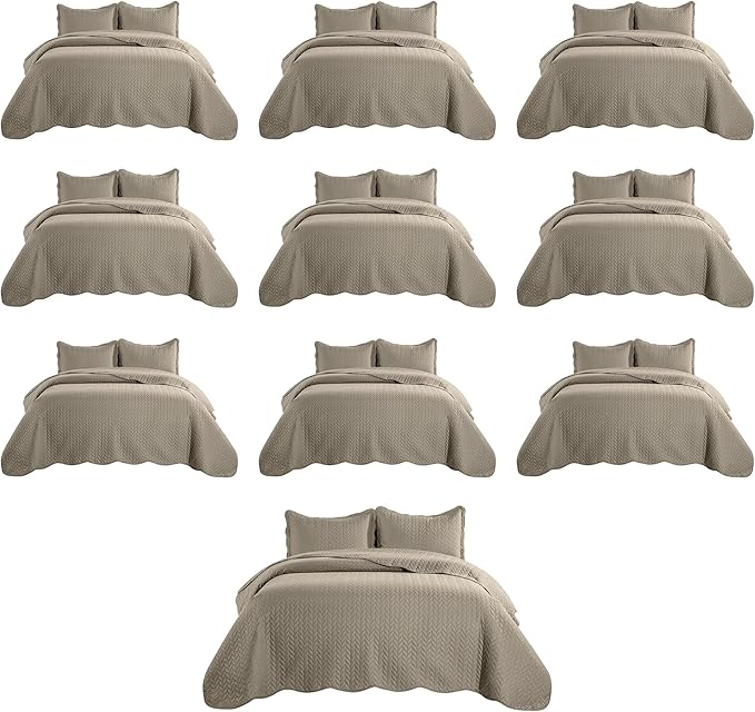 IR Imperial Rooms Twin Quilt Bedding Set (68” x 86”) - Bulk Pack of 10 Wholesale for Hotels, Guest Bedroom & Airbnbs - Lightweight Microfiber Reversible Embossed Quilts Bedspreads (Beige)