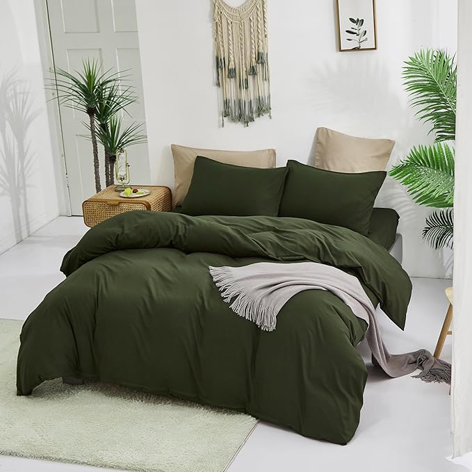 CLOTHKNOW Dark Green Twin/Twin XL Comforter Set Green Bedding Comforter Sets Boys Girls Comforter Soft Military Comforter with 2 x Pillow Cases