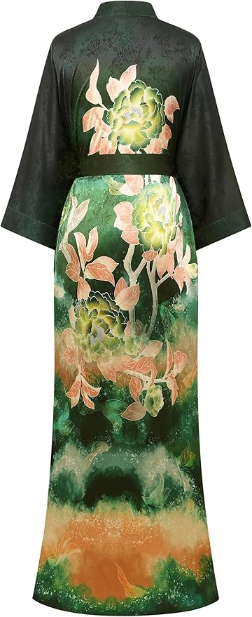 PRODESIGN Kimono Robes for Women - Long Silky Sleepwear Nightgown Bathrobe Floral Dressing Gowns Blouse Bride Bridesmaid Robe