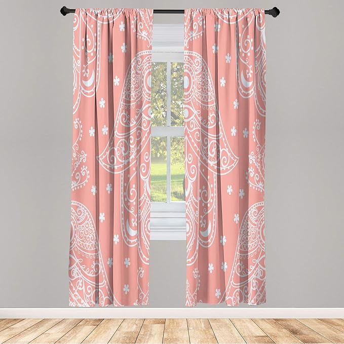 Lunarable Hamsa Window Curtains, Egyptian Boho Hand Shape Pattern Eye Design Bridal Night Inspired Art, Lightweight Decorative 2-Panel Set & Rod Pocket, Pair of - 28" x 95", Pastel Purple