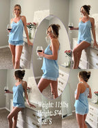 Ekouaer Satin Pajamas Women Lace Sleepwear Lingerie Cami Shorts Set Nightwear XS-XXL