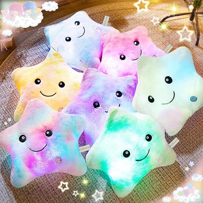 Twinkle Star Pillow LED Night Light Up Stuffed Animals for Girls Kids Pillow Plushies for Boys,Glow Cute Throw Pillows Plush Toy Gifts for Birthday Children Christmas Decor Couch Bed Colorful