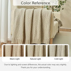 Knitted Throw Blanket 60"X80", Light Beige Knit Throws for Bed, Super Soft Boho Chevron Blankets for Couch Sofa Chair Room Decor, Textured Decorative Farmhouse Cozy Lightweight