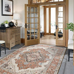 CRYPTOLITE Vintage Area Rug 5x8 Rugs, Machine Washable Vintage Area Rug Non-Slip Low Pile Large Rug for Living Room, Bedroom, Farmhouse, Dining Room, Orange