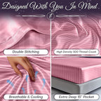 SLEEP SANCTUARY Satin Sheets Full Size – 4 Piece Luxury Silky Bed Set, Softer Than Silk, 15" Deep Pocket, Cooling & Wrinkle-Free, Moisture-Wicking & Breathable for Hair & Skin (Striped Pink)