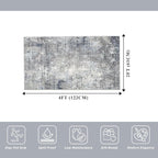 2x4 Runner Rug Washable Non-Slip – Small Throw Rug for Kitchen Floor, Bedroom, Entryway, Bathroom, Bedside – Modern Abstract Neutral Low-Pile Thin Indoor Door Mat（Blue Grey,2x4）