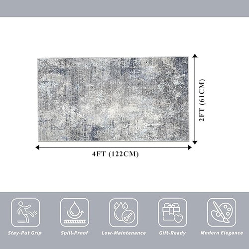 2x4 Runner Rug Washable Non-Slip – Small Throw Rug for Kitchen Floor, Bedroom, Entryway, Bathroom, Bedside – Modern Abstract Neutral Low-Pile Thin Indoor Door Mat（Blue Grey,2x4）