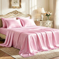Love's cabin Satin Twin Sheets Set - 4 Piece Pink Silky Bed Sheets Set with Deep Pocket, Luxury Silk Feel Satin Twin Size Sheet Set (1 Flat Sheet, 1 Fitted Sheet, 2 Pillow Cases)