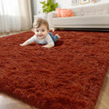 Amdrebio Terracotta Rust Area Rugs for Bedroom Kids Room, Fluffy Fuzzy Shaggy Furry Small Rug 3x5 for Living Room Decor Aesthetic, Cute Plush Shag Rustic Carpet for Dorm Nursery Classroom Playroom