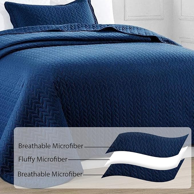 IR Imperial Rooms 8 Pack California King Quilt Bedding Set (118"x106") - Bulk Wholesale for Hotels, Guest Bedroom & Airbnbs - Lightweight Microfiber Reversible Embossed Quilts Bedspread (Navy)