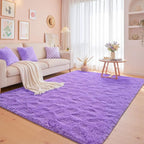 junovo Purple Washable Area Rug for Boys Bedroom Living Room, 4x5.3 Soft Non-Slip Fluffy Rugs, Shag Plush Memory Foam Carpet for Kids Room Baby Nursery Home Decor