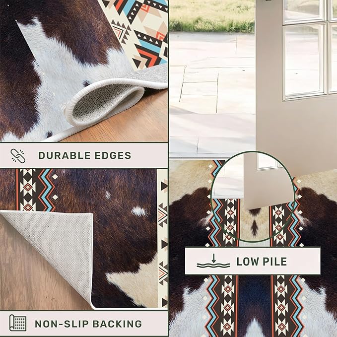 Western Rugs for Kitchen,3x10ft,Long Hallway Cow Print Rug,Western Country Farm Decor Entryway Runner Rugs,Non-Slip Washable Southwest Aztec Rugs,for Bedside Bedroom Entrance Carpet